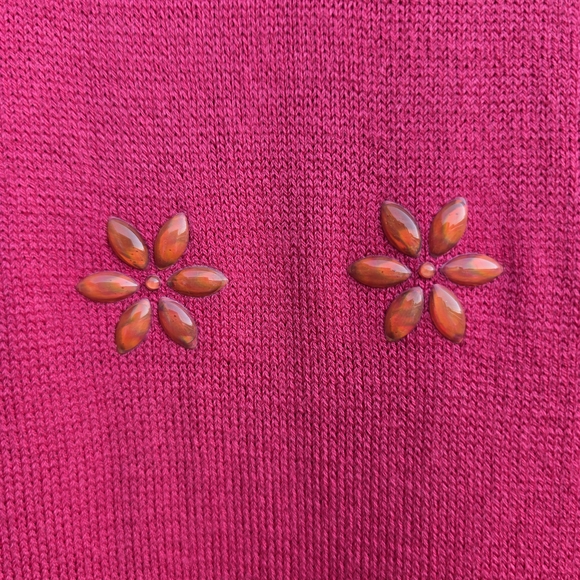 ST JOHN KNIT Collection Sport Coral Pink Floral Bejeweled Short Sleeve Knit Sz 4 - Picture 4 of 10